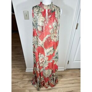 Verb by Pallavi Singhee Metallic Floral Pleated Maxi Halter Dress S HOCO Prom